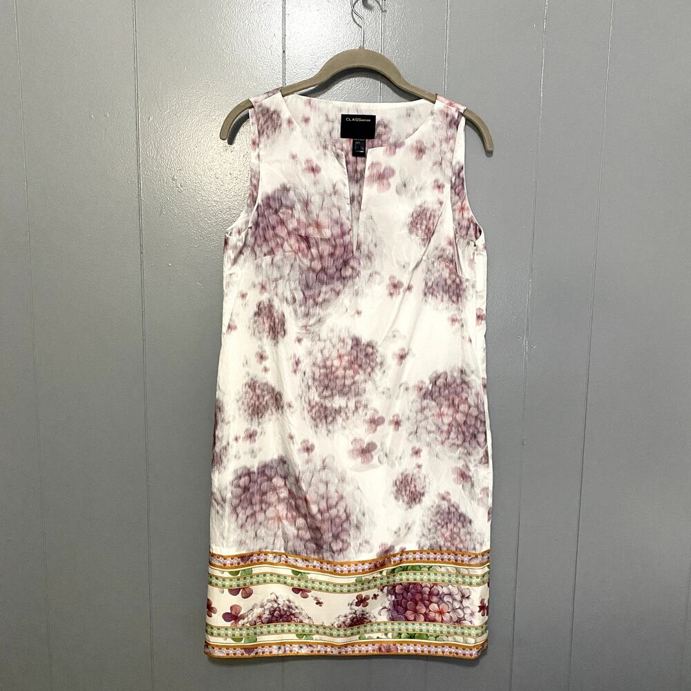 Roberto Cavalli Class White Purple Floral Split Neck Sleeveless Shift Dress 8